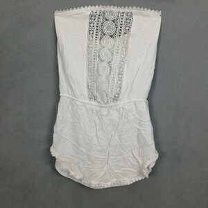 Solitaire Swim Top Womens Small White Rayon Strapless Lace Pintuck Lined
